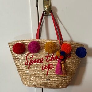 Kate Spade Tan Tote with Red, Pink, Orange, and Blue Accents